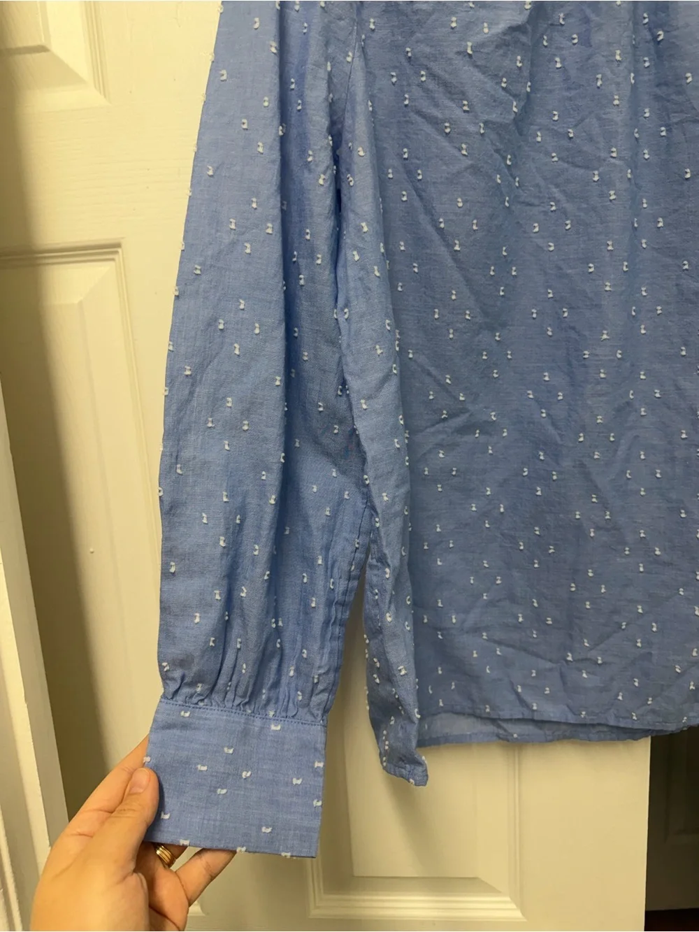 LOFT Clip Dot Mock Neck Long Sleeve Blouse Ballad Blue Size M